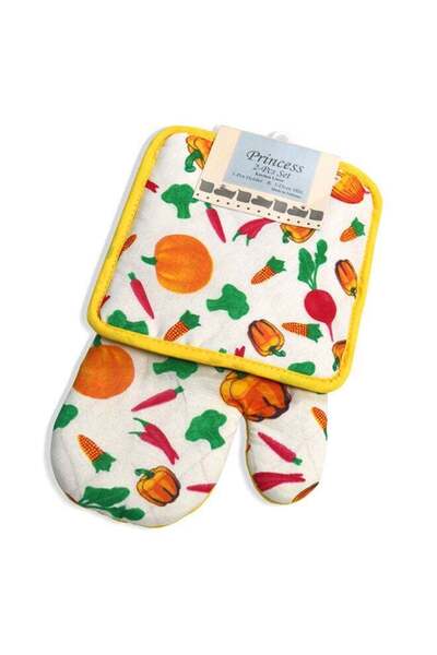 Generic Hotel Linen Klub 2-Piece Reversible Printed Design Gloves/Oven Mitt And Pot Holder Set Yellow
