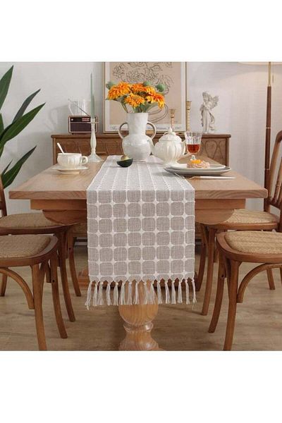 Generic Boho Style Burlap Linen Table Runner, 72 Inches Long Rustic Decor for Dining Parties and Holidays,