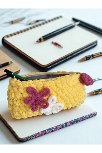 moonaja El Örgüsü Yumuşacık Makyaj Çantası Neşeli Kalemlik - Astarlı ve Fermu...