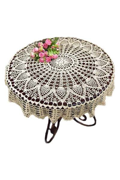 Generic Cotton 32 inch Round Sunflower Beige Handmade Crochet Lace Tablecloth Doily, Table Sheet