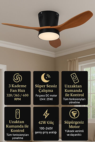 Kılıforyum Modern Dekoratif LED Işıklı Tavan Vantilatörü | Süper Sessiz Motor...