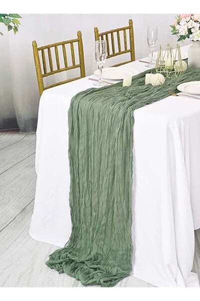 Generic BOFAN Sage Green Cheesecloth Table Runner, 90X400CM Sage Rustic Gauze Boho Wedding Table Decor