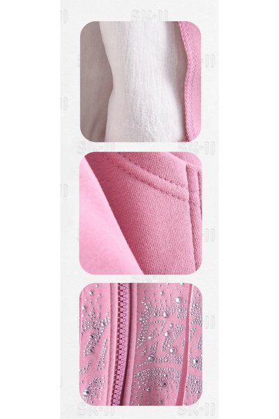 SETTY KOOP Set trening roz pentru fete cu strasuri strălucitoare - jachetă cu glugă și fermoar și pantaloni jogger