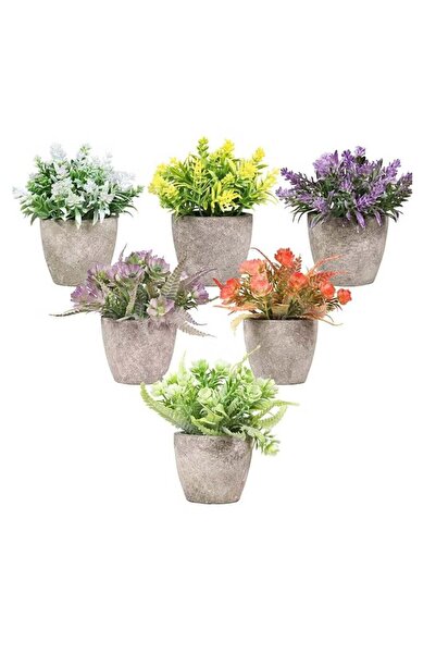 Generic 6Pcs Artificial Flower Plants Indoor Mini Plastic Plants Fake Topiary...