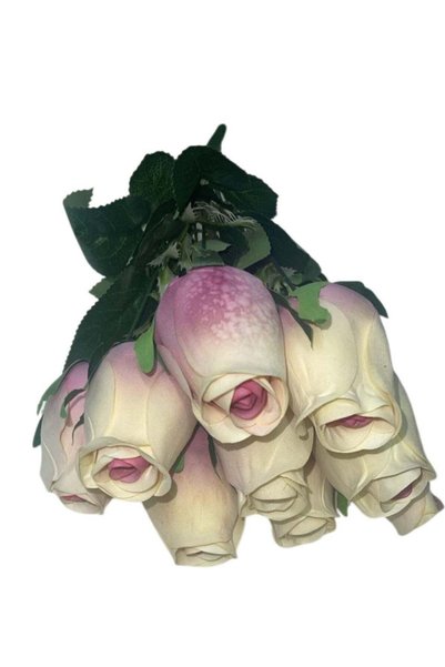 Generic Artificial Rose Bud Wedding Decor White Roses With Pink Tints