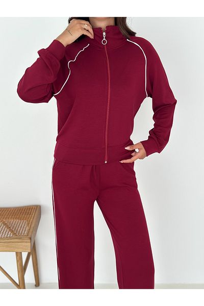 02Lady Fashion Wide Leg Modal Fabric Tracksuit Set with Piping Detail