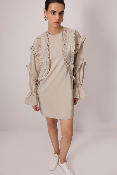 Touché Privé Stone Embroidered Ruffle Kupra Tunic