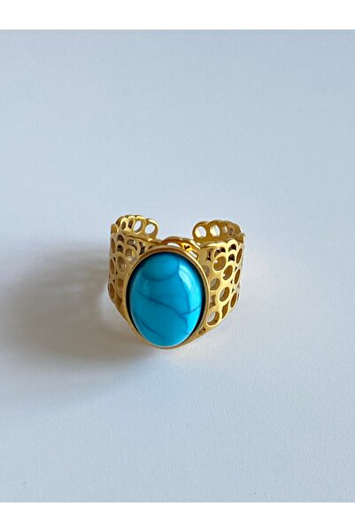 FIERA JEWELRY خاتم نسائي من الفولاذ الفيروزي ذو مظهر طبيعي