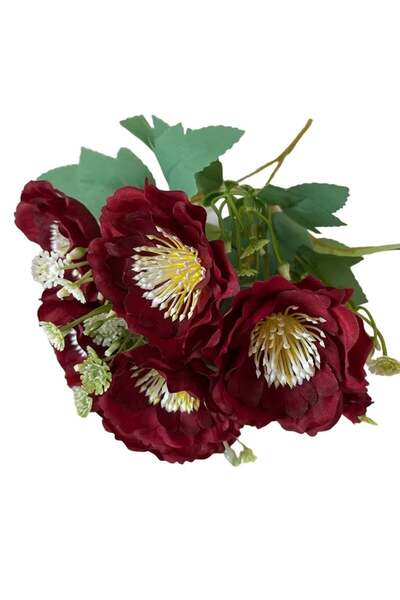 Generic Pack Of 2 Seven-Headed Artificial Blossom Bouquet Dark Red