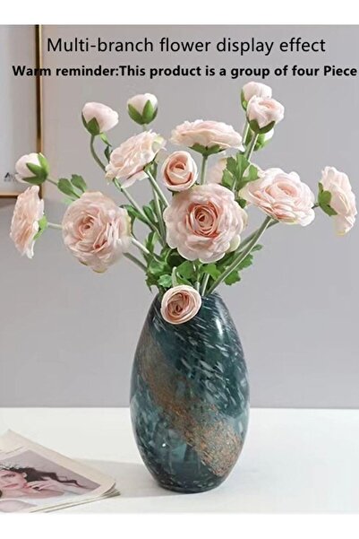 Generic 4-Piece Artificial camellia flowers Pink/green 46 cm