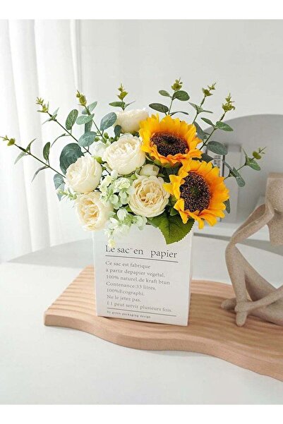 Generic Artificial flowers, home decoration, contains 5 white roses, 2 sunflo...