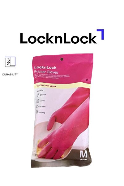 Generic LOCK & LOCK LocknLock Pink Rubber Gloves (36cm): Non-Slip Grip, Comfortable Fit, Ideal for Househol