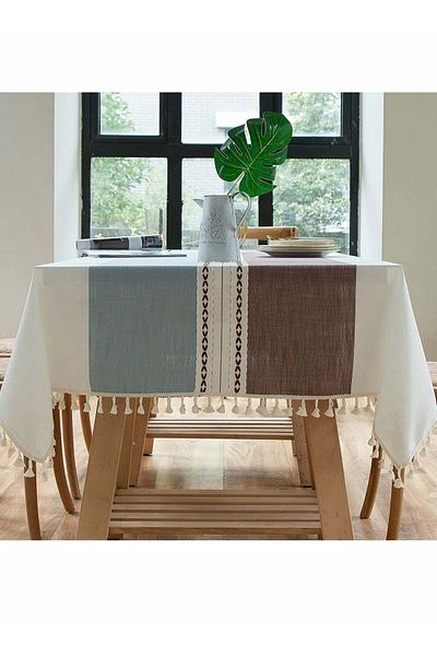 Generic Tablecloth, Rectangular Cotton Linen Washable Table Cloth with Tassel, Table Decoration Cloth for R