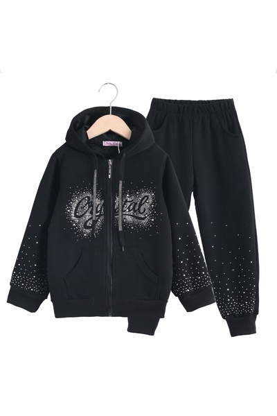 SETTY KOOP Set trening roz pentru fete cu strasuri strălucitoare - jachetă cu glugă și fermoar și pantaloni jogger