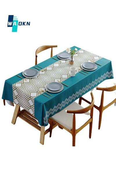 Generic WAOKN 140 x 180 cm Waterproof Rectangular PVC Tablecloth, Oil and Stain Resistant Vinyl Tablecloth