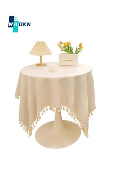 Generic WAOKN French Square Tablecloth (130 X 130 cm), Tassel Polyester Kitchen Table Cover, Washable Dustp