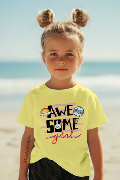 AR&YOS Awesome Printed Crewneck Short Sleeve Children's Tee