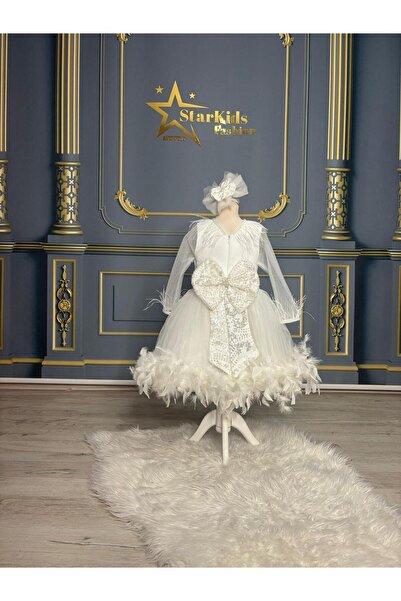 Star Kids Φόρεμα για κορίτσια με λευκά πούπουλα, βραδινό φόρεμα για κορίτσια