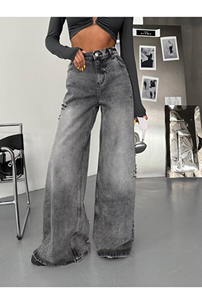 DENİKK Rend High Waist Wide Leg Waist Adjustable Jean Denim Baggy Pants-High ...