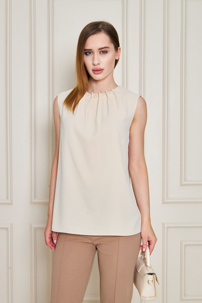 UNIQUE LADY Women's Pearl Detail Round Neck Sleeveless Blouse - Different Colors Available