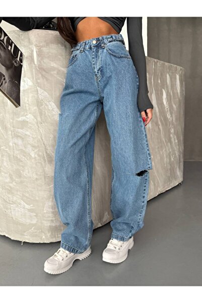DENİKK REND YÜKSEK BEL GENİŞ PAÇA BEL AYARLANABİLİR JEAN DENİM BAGGY PANTOLON-HİGH RİSE WİDE LEG JEAN