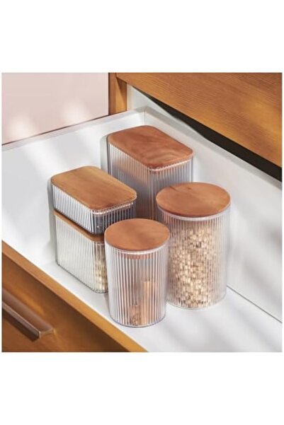 STOREMAX Sellbuyst Patterned Glass Storage Container - with Airtight Wooden Lid, Luxury Kitchen and Restaurant Use