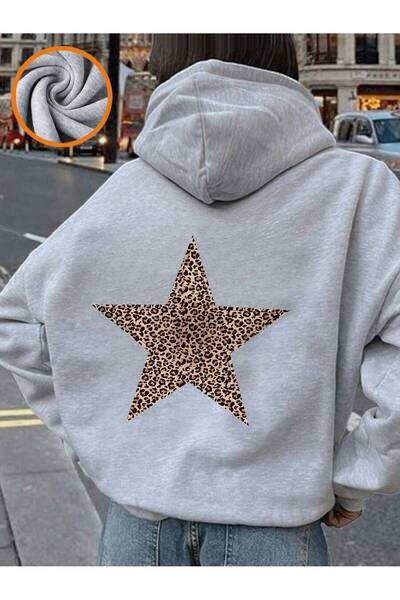 Deocept Unisex Gray Hooded Printed Oversize Hooded Sweatshirt