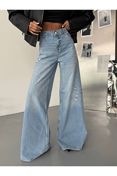 DENİKK REND YÜKSEK BEL GENİŞ PAÇA BEL AYARLANABİLİR JEAN DENİM BAGGY PANTOLON-HİGH RİSE WİDE LEG JEAN