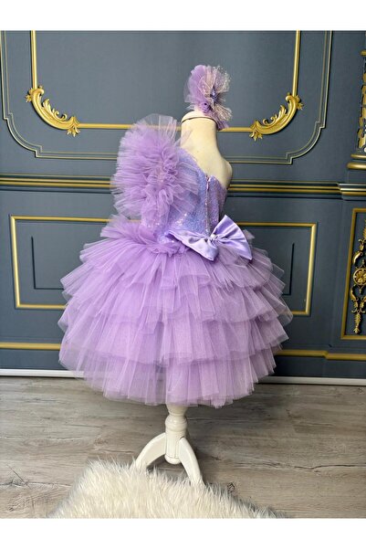 Star Kids Rochie mov cu un singur umăr sirenă pentru fetiță, costum mov cu un singur umăr sirenă pentru fetiță, rochie de seară pentru fetiță