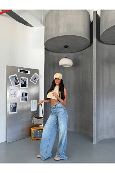 DENİKK REND YÜKSEK BEL GENİŞ PAÇA BEL AYARLANABİLİR JEAN DENİM BAGGY PANTOLON-HİGH RİSE WİDE LEG JEAN