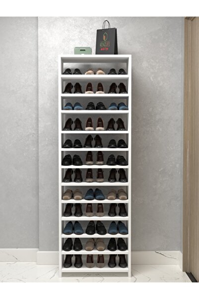 Kenzlife Kapaklı Ayakkabılık Bosnevi Mat Beyaz Sunta 183*060*30 Otuzaltı Çift Ayakkabı Kapasitesi Arkalıksız