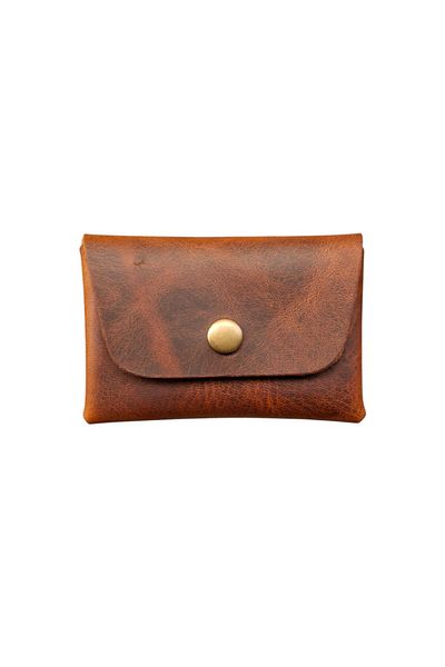 MAT Deri Genuine Leather Card Holder Wallet, Minimal, Handmade, Seamless Design with Snap Fastener
