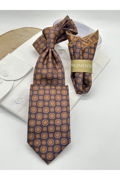Gutiero Classic Tie with Gold Patterned Handkerchief