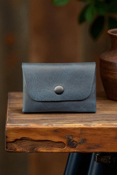 MAT Deri Genuine Leather Card Holder Wallet, Minimal, Handmade, Seamless Design with Snap Fastener
