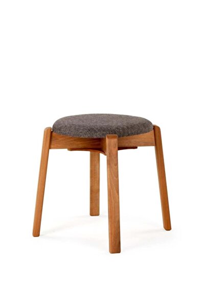 unboxdeco ARC Yuvarlak Puf Tabure Masif Ceviz Ayaklı Antrasit