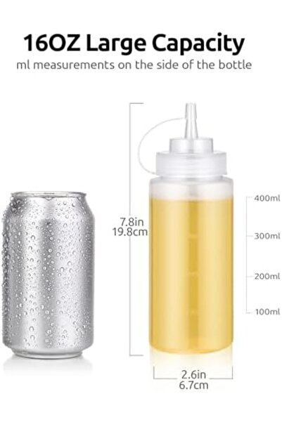 Generic 16 OZ Condiment Squeeze Bottles with Twist on Caps and Measurement, Leakproof Squirt Reusabl