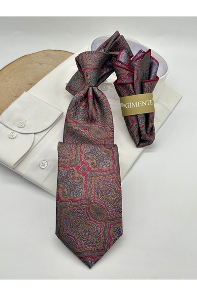 Gutiero Classic Tie with Red Patterned Handkerchief