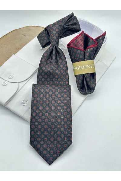 Gutiero Black Patterned Classic Tie with Handkerchief