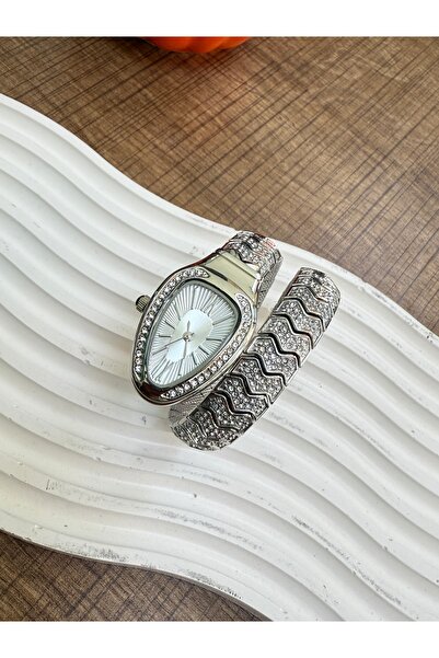 LOOQ Zircon Stone Detailed Snake Model Women's Wristwatch