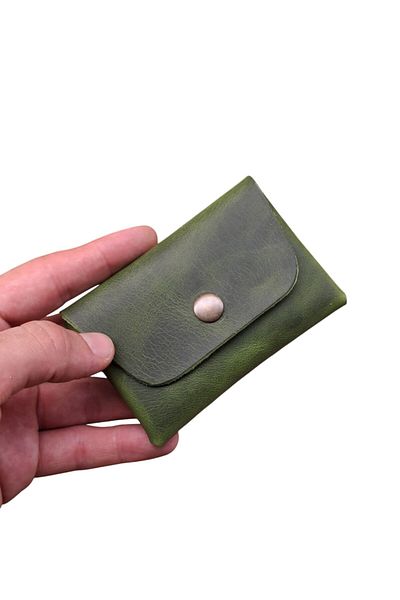 MAT Deri Genuine Leather Card Holder Wallet, Minimal, Handmade, Seamless Design with Snap Fastener