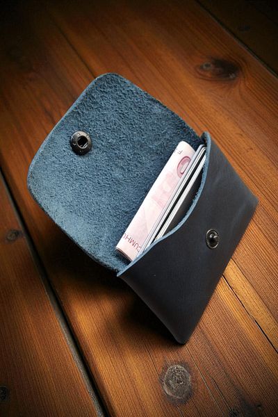 MAT Deri Genuine Leather Card Holder Wallet, Minimal, Handmade, Seamless Design with Snap Fastener