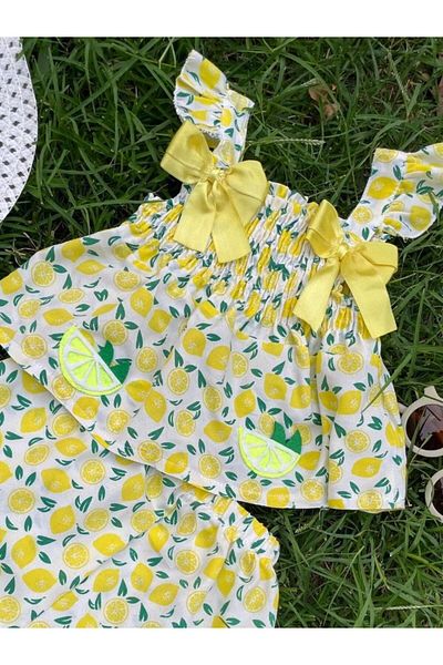 Bolly Baby Lemon Bow Shorts 2-Piece Summer Baby Girl Set for 1-5 Years Old