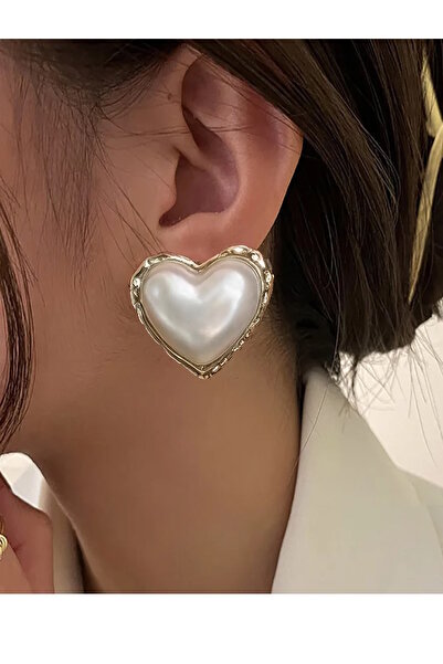 CAŞ DEKORASYON أقراط لؤلؤية على شكل قلب فضي اللون (زوج)