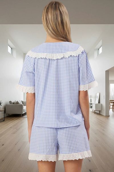 PayBuy Women's Plaid Poplin Pajama Set Lace Detail Comfortable Summer Special Design Perfect Fit