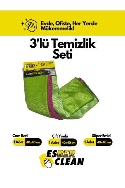 ESBER CLEAN 40X40 3'LÜ MİKROFİBER TEMİZLİK BEZİ SETİ, Mikrofiber temizlik bez...