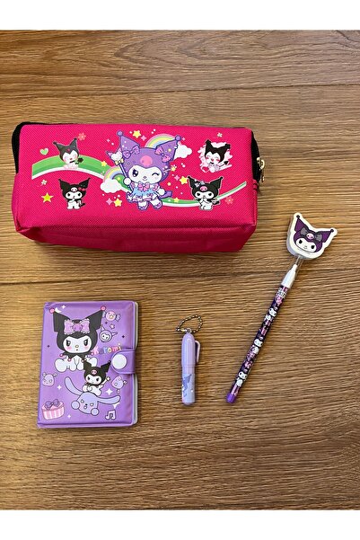 winingo Kuromi Pembe Çift Bölmeli Kalemlik - Mini Defter ve Silgili Yumurtlay...