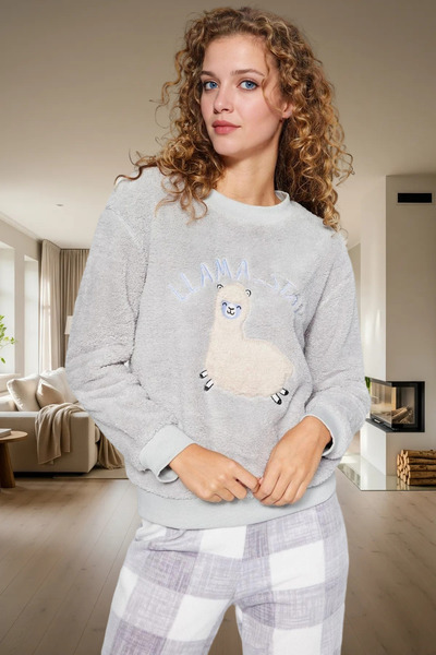 PayBuy Women's Wellsoft Knitted Pajama Set Lama Patterned Winter Special Design for Daily Use