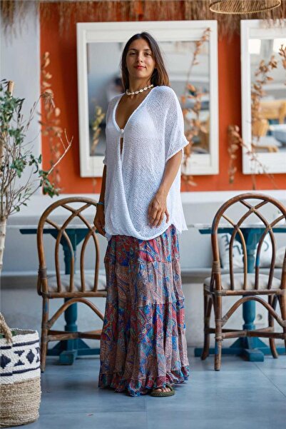 Miss Boheme Red Color Bohemian Floral Patterned Silk Skirt