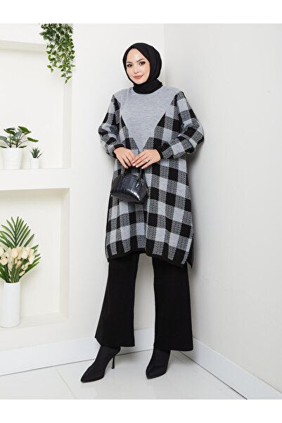 BisuModa Σετ τουνίκ με καρό πλεκτό παντελόνι