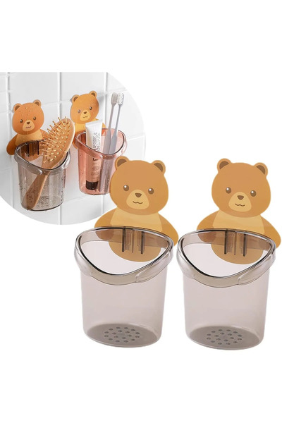tafce 2 Bear Figured Toothbrush Holder Organizer and Hanger Teddy Bear Toothbrush Holder
